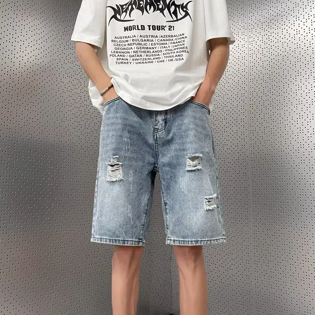 木木兔 美式潮流简约工装五分牛仔短裤 男款