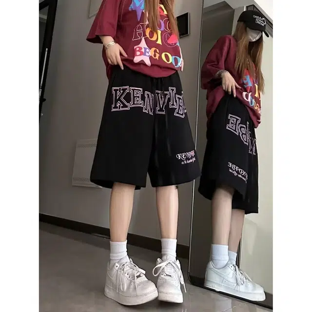 木木兔 男士夏季美式潮流百搭裤子简约设计感五分裤夏天男生潮牌宽松休闲短裤 男女同款