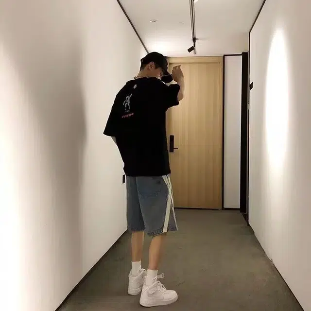 木木兔 男士夏季时尚短裤美式潮流百搭男生裤子简约宽松直筒水洗五分裤夏天牛仔裤 男款