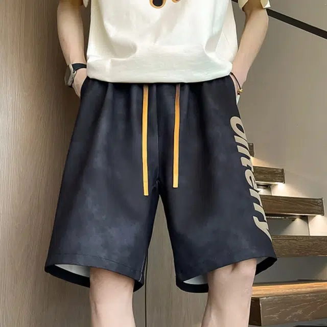 木木兔 男士夏季美式潮流百搭裤子简约设计感五分裤夏天男生字母印花休闲短裤 男女同款