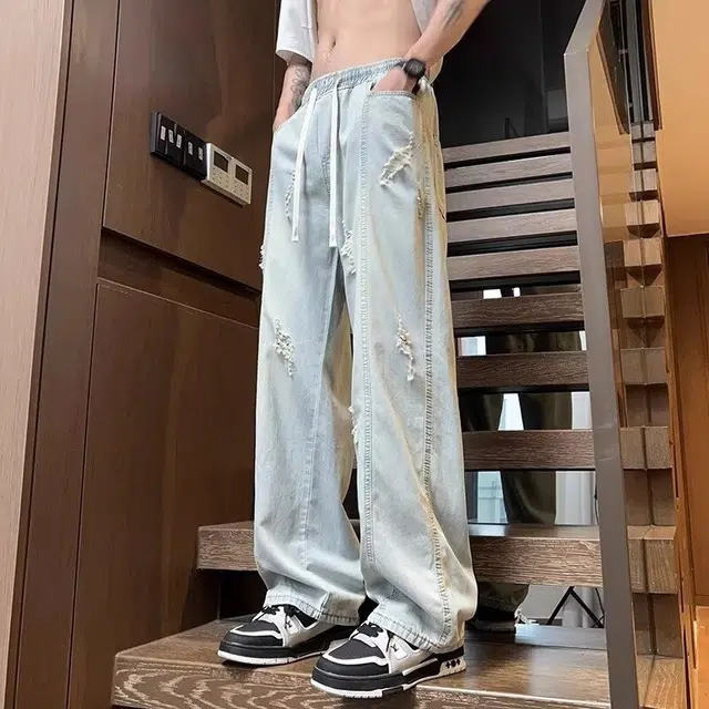 木木兔 男士夏季长裤美式男生百搭裤子简约潮流牛仔裤夏天 男款