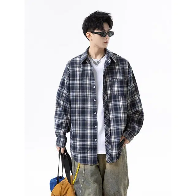 木木兔 美式高街春秋衬衣冬季穿搭秋款韩版轻奢宽松百搭潮流衣服国潮休闲外套秋季长袖青少年潮牌加绒加厚上衣衬衫 男款