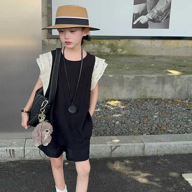 木木兔休闲运动套装 时髦洋气女童衣服夏装短袖大童潮牌小学生蕾丝拼接女孩 女款