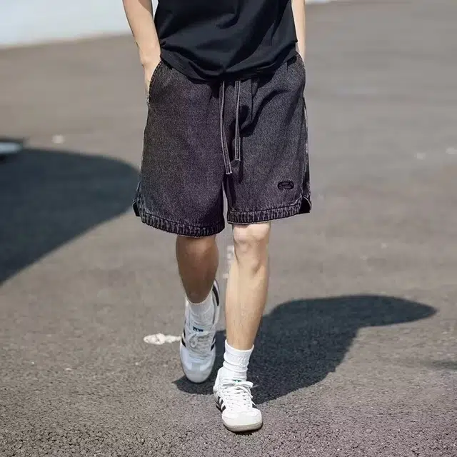 木木兔 男士夏季短裤美式潮流百搭男生裤子简约宽松直筒水洗五分裤夏天高街潮牌刺绣牛仔裤 男款