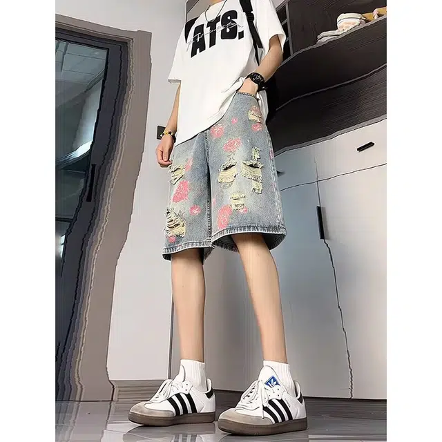 木木兔 男士夏季短裤美式潮流百搭男生裤子简约休闲工装夏天牛仔裤 男款