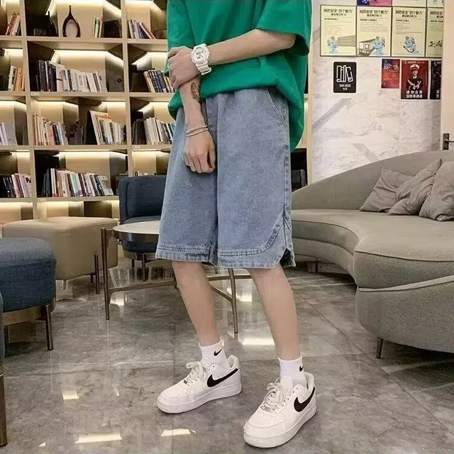 木木兔 男士夏季短裤美式潮流百搭男生裤子简约宽松薄款潮牌直筒水洗五分裤夏天牛仔裤 男款