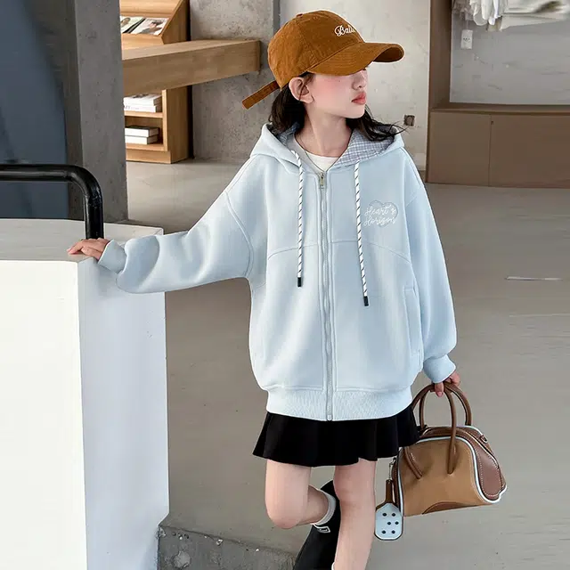 木木兔儿童上装 潮牌时髦洋气甜美中大童冬季童装外套女孩衣服上衣长袖小学生女生连帽卫衣夹克