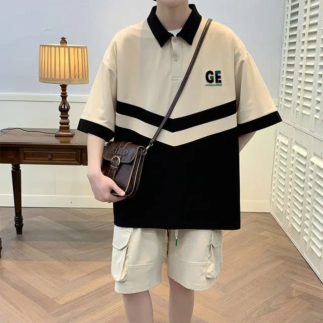 木木兔 翻领时尚百搭舒适系带休闲运动套装 男款