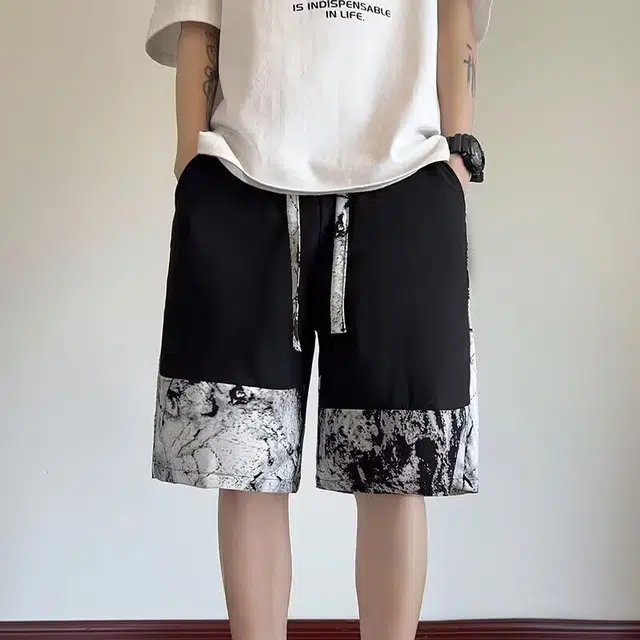 木木兔 男士夏季美式潮流百搭裤子简约设计感五分裤夏天男生时尚宽松休闲短裤 男女同款