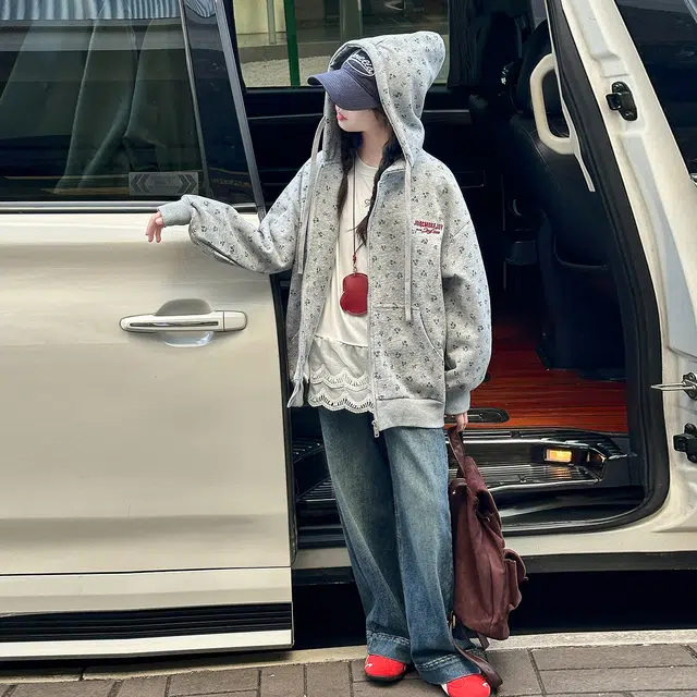 木木兔儿童上装 潮牌时髦洋气甜美中大童冬季童装外套女孩衣服上衣长袖小学生女生碎花连帽卫衣夹克