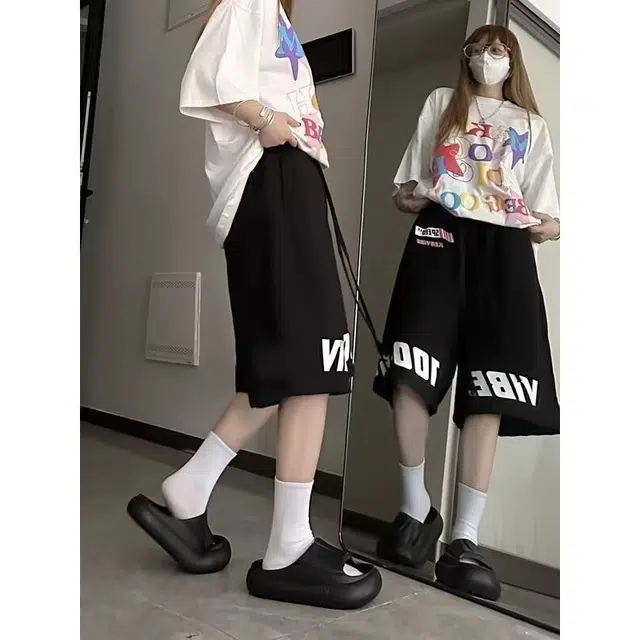 木木兔 男士夏季美式潮流百搭裤子简约设计感五分裤夏天男生跑步健身休闲短裤 男女同款