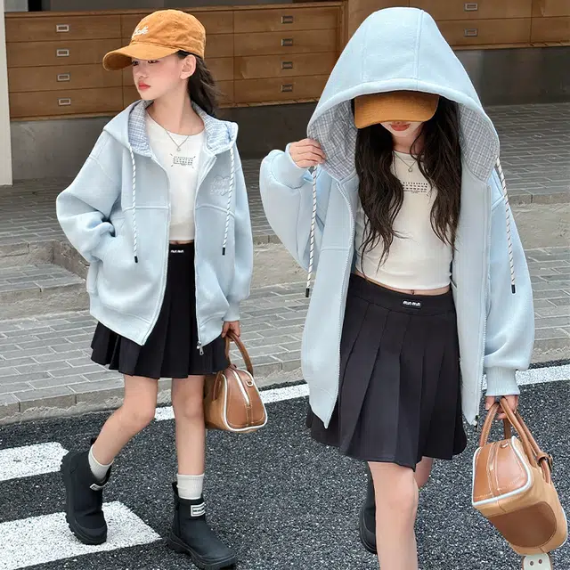 木木兔儿童上装 潮牌时髦洋气甜美中大童冬季童装外套女孩衣服上衣长袖小学生女生连帽卫衣夹克