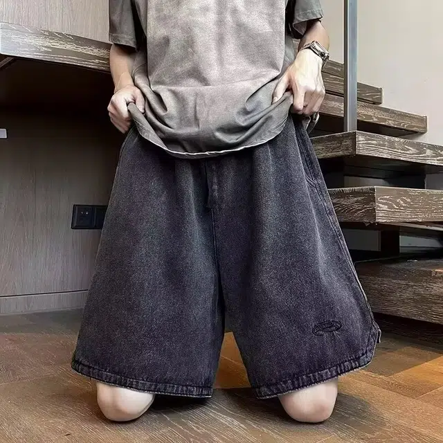 木木兔 休闲美式潮流百搭简约刺绣透气五分裤牛仔短裤 男款
