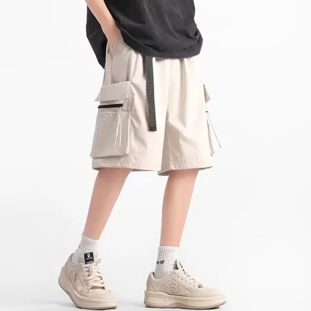 木木兔 夏季美式潮流百搭裤子简约设计感五分裤大口袋工装休闲短裤 男女同款