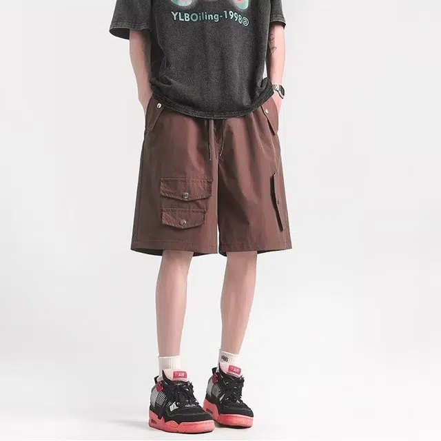 木木兔 男士夏季美式潮流百搭裤子简约设计感五分裤夏天男生复古工装休闲短裤 男女同款