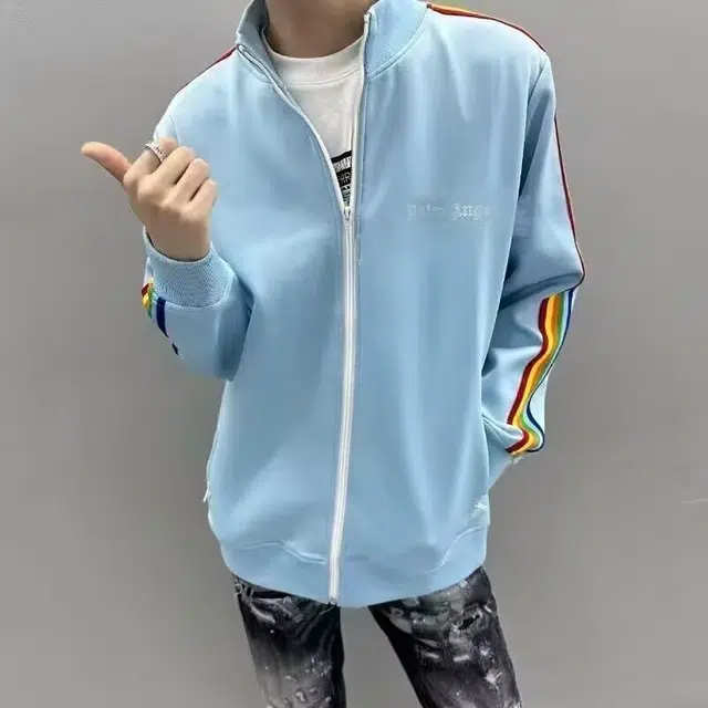 木木兔 潮牌美式高街男生穿搭长袖春秋外穿潮流百搭男士秋冬衣服国潮简约时尚流行彩虹开衫外套夹克 男女同款