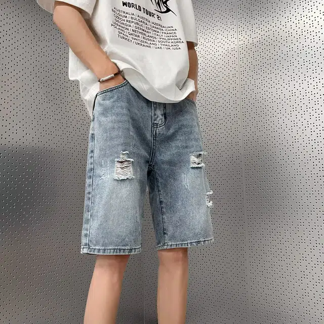 木木兔 美式潮流简约工装五分牛仔短裤 男款