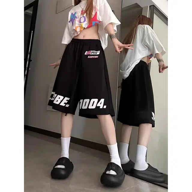 木木兔 男士夏季美式潮流百搭裤子简约设计感五分裤夏天男生跑步健身休闲短裤 男女同款