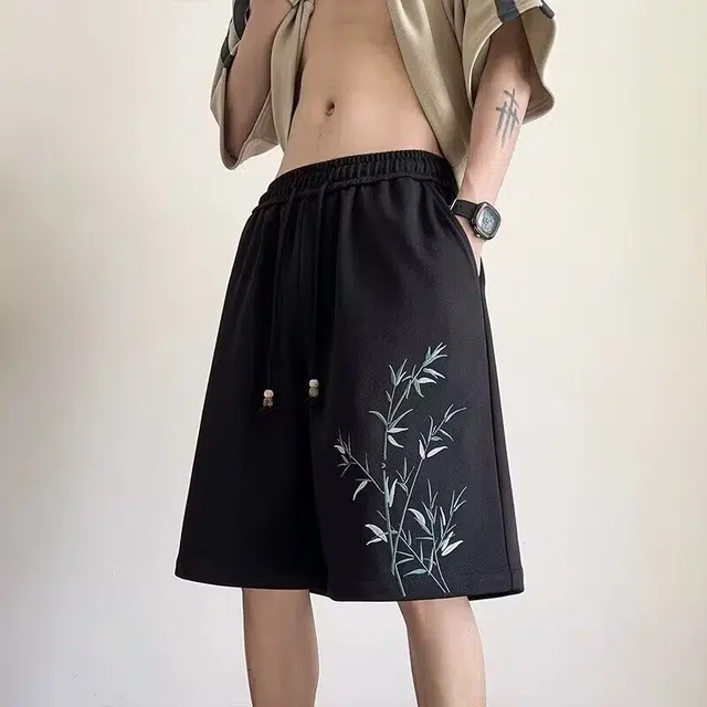 木木兔 男士夏季美式潮流百搭裤子简约设计感五分裤夏天男生新中式冰丝休闲短裤 男女同款