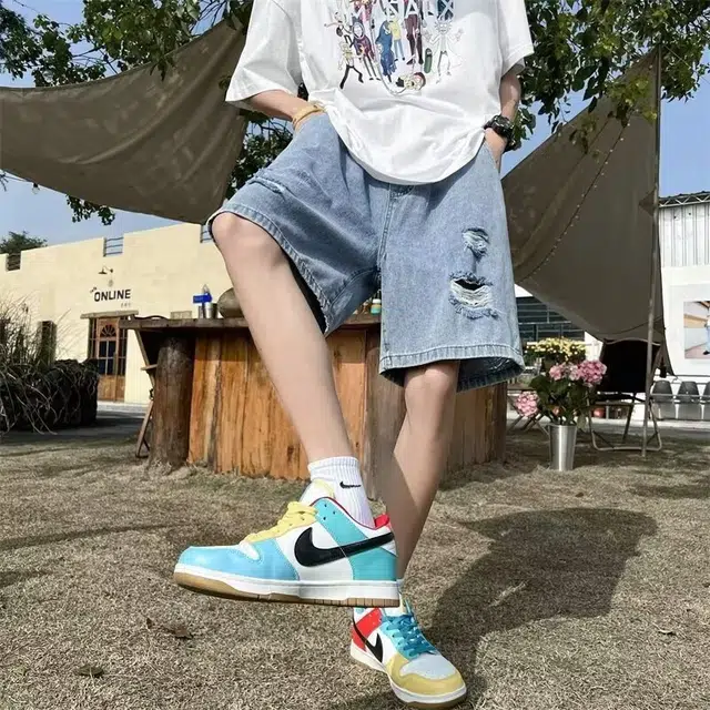 木木兔 舒适休闲宽松美式潮流百搭裤子牛仔短裤 男款