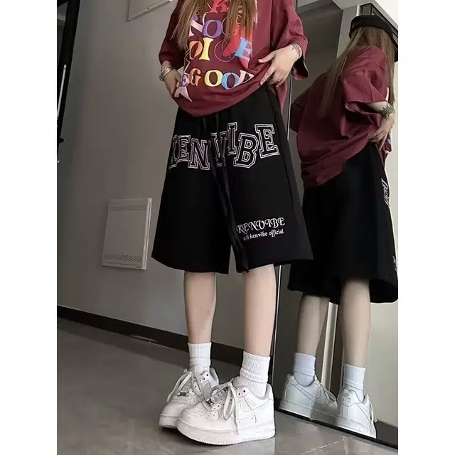 木木兔 男士夏季美式潮流百搭裤子简约设计感五分裤夏天男生潮牌宽松休闲短裤 男女同款