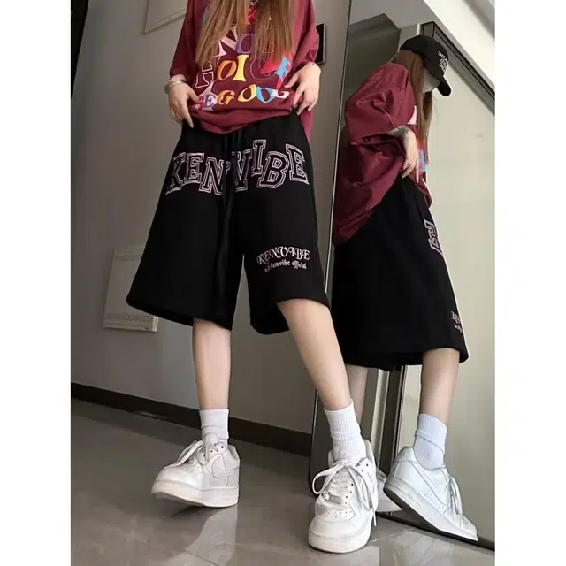 木木兔 男士夏季美式潮流百搭裤子简约设计感五分裤夏天男生潮牌宽松休闲短裤 男女同款