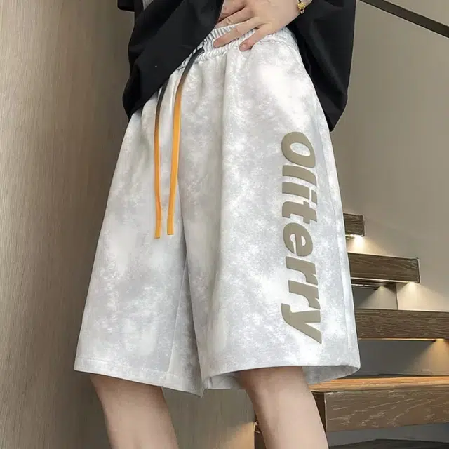 木木兔 男士夏季美式潮流百搭裤子简约设计感五分裤夏天男生字母印花休闲短裤 男女同款