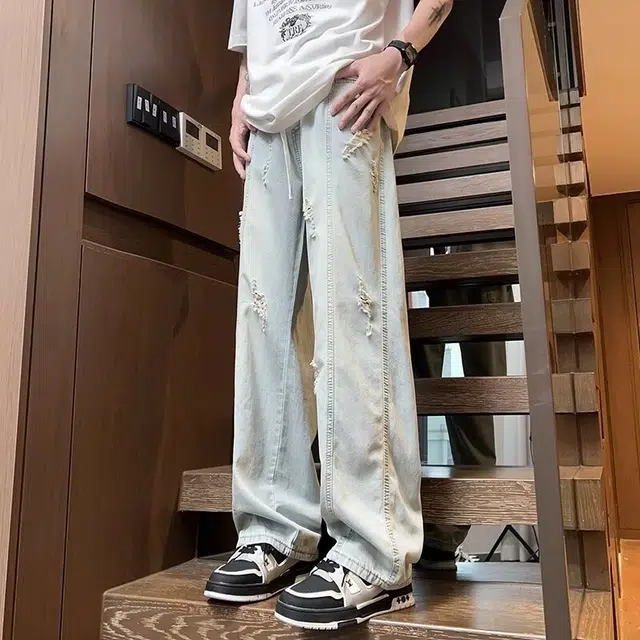 木木兔 男士夏季长裤美式男生百搭裤子简约潮流牛仔裤夏天 男款