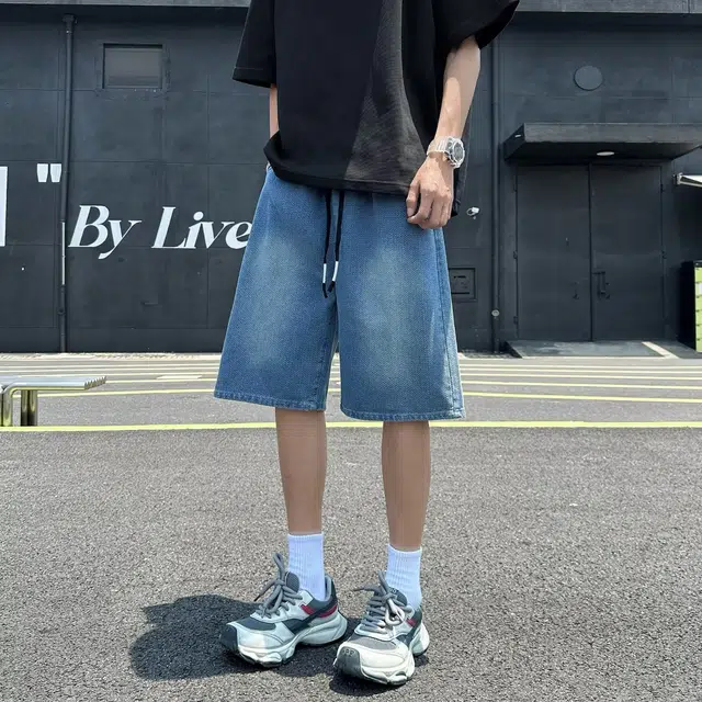 木木兔 男士夏季短裤美式潮流百搭男生裤子潮牌五分裤简约宽松直筒水洗夏天牛仔裤 男款