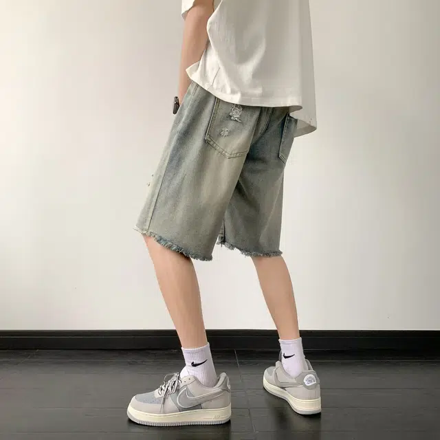 木木兔 休闲美式潮流百搭裤子简约纯色五分牛仔短裤 男款