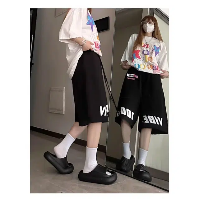 木木兔 男士夏季美式潮流百搭裤子简约设计感五分裤夏天男生跑步健身休闲短裤 男女同款