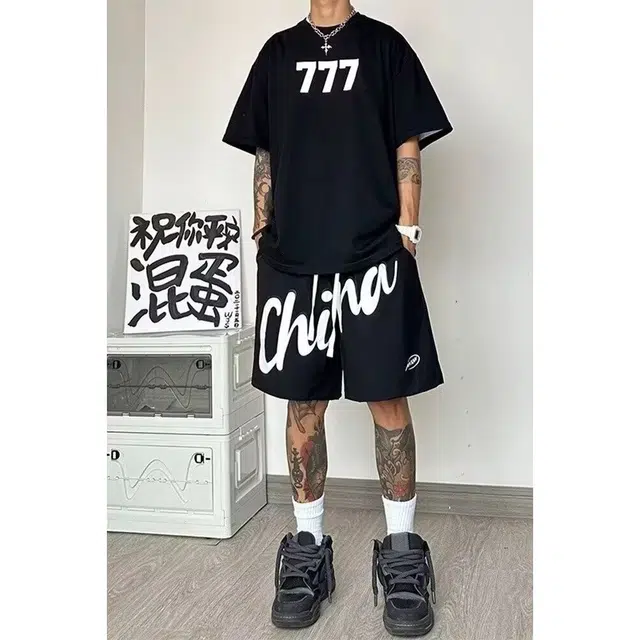 木木兔 男士夏季美式潮流百搭裤子简约设计感五分裤夏天男生字母舒适休闲短裤 男女同款