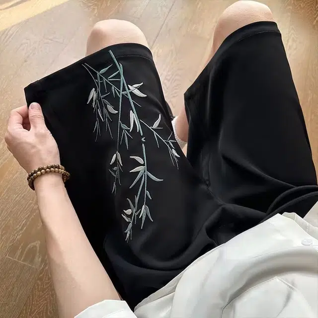 木木兔 男士夏季美式潮流百搭裤子简约设计感五分裤夏天男生新中式冰丝休闲短裤 男女同款