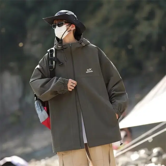 木木兔 美式高街重磅男士长袖外穿冬季休闲秋冬穿搭轻奢潮流百搭衣服冬天国潮宽松户外防水连帽外套夹克 男款