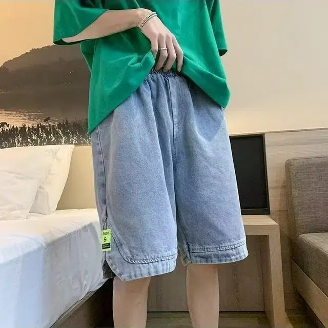 木木兔 男士夏季短裤美式潮流百搭男生裤子简约宽松薄款潮牌直筒水洗五分裤夏天牛仔裤 男款