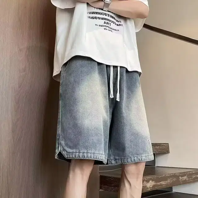 木木兔 休闲美式潮流百搭简约刺绣透气五分裤牛仔短裤 男款