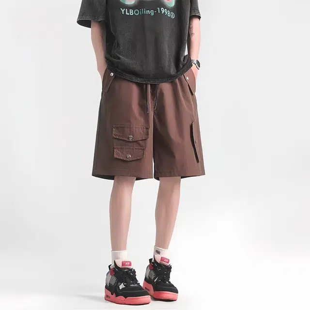 木木兔 男士夏季美式潮流百搭裤子简约设计感五分裤夏天男生复古工装休闲短裤 男女同款