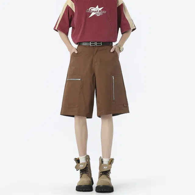 木木兔 男士夏季美式潮流百搭裤子简约设计感五分裤夏天男生户外运动休闲短裤 男女同款