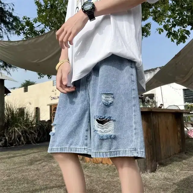 木木兔 舒适休闲宽松美式潮流百搭裤子牛仔短裤 男款