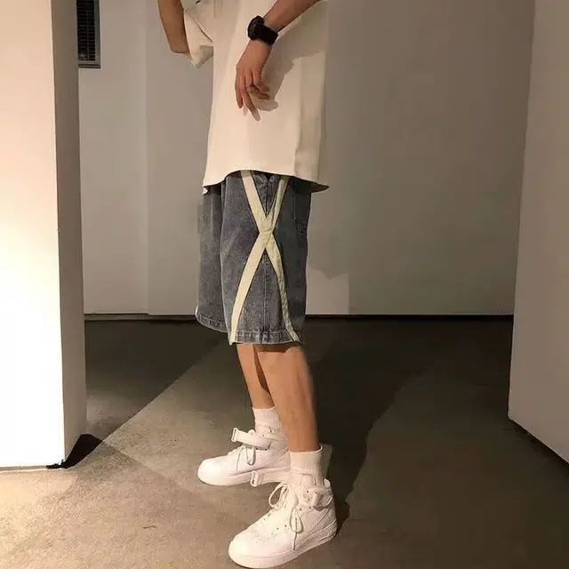 木木兔 男士夏季时尚短裤美式潮流百搭男生裤子简约宽松直筒水洗五分裤夏天牛仔裤 男款