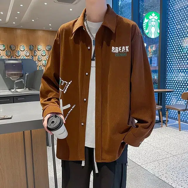 木木兔 美式高街重磅男士长袖外穿冬季休闲秋冬穿搭轻奢潮流百搭衣服冬天国潮宽松衬衫潮牌外套夹克 男款