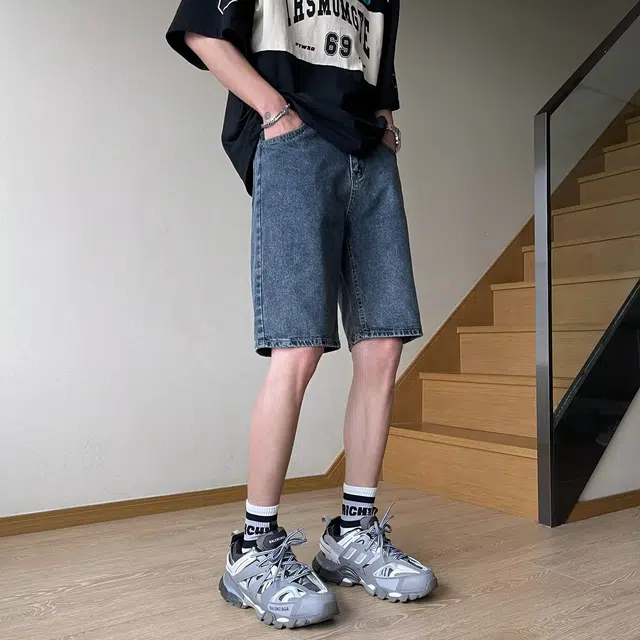 木木兔 美式潮流百搭裤子牛仔短裤 男款
