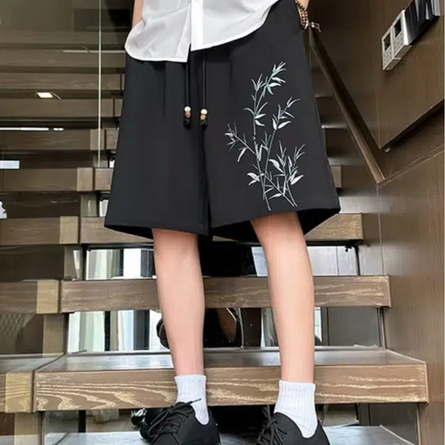 木木兔 男士夏季美式潮流百搭裤子简约设计感五分裤夏天男生新中式冰丝休闲短裤 男女同款
