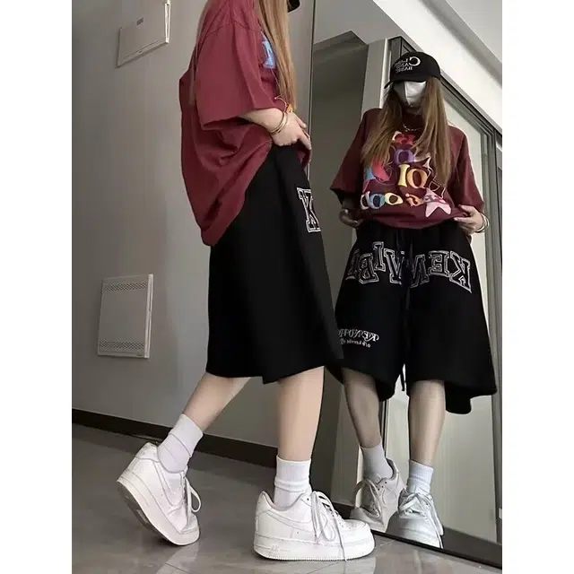 木木兔 男士夏季美式潮流百搭裤子简约设计感五分裤夏天男生潮牌宽松休闲短裤 男女同款