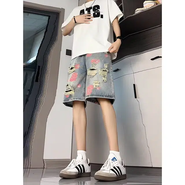 木木兔 男士夏季短裤美式潮流百搭男生裤子简约休闲工装夏天牛仔裤 男款