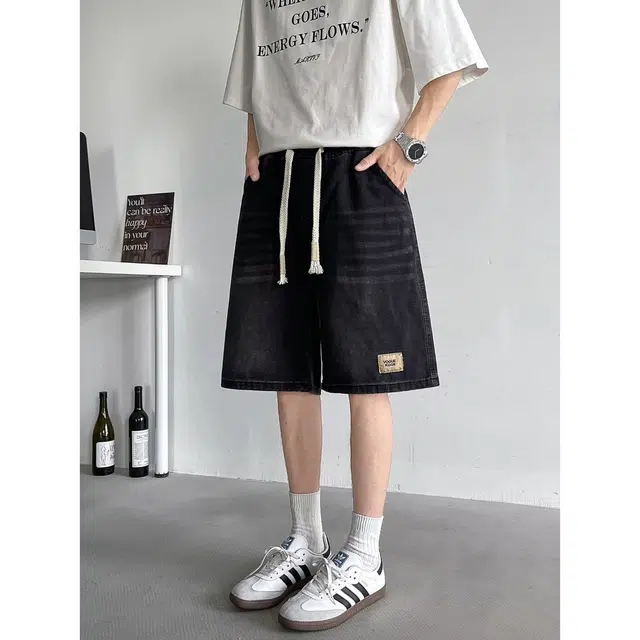 木木兔 男士夏季短裤美式潮流百搭男生裤子简约薄款天丝宽松直筒水洗五分裤夏天牛仔裤 男款