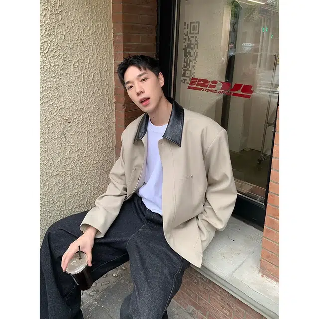 木木兔 潮牌美式高街男生穿搭长袖春秋外穿潮流百搭男士秋冬衣服国潮宽拼色皮领外套夹克 男女同款