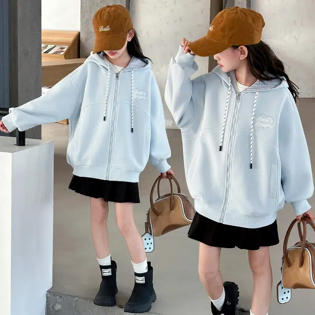 木木兔儿童上装 潮牌时髦洋气甜美中大童冬季童装外套女孩衣服上衣长袖小学生女生连帽卫衣夹克
