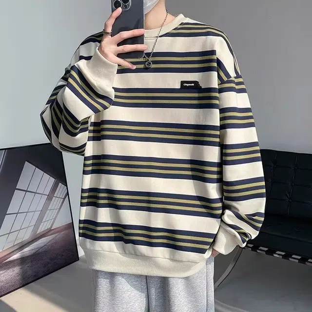 木木兔 经典潮牌美式高街长袖男生秋冬潮流穿搭冬天轻奢百搭冬季衣服国潮宽松流行简约时尚条纹上衣卫衣 男女同款