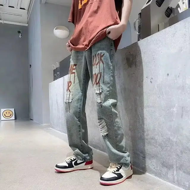 木木兔 破洞简约潮流长裤美式百搭裤子牛仔裤 男款